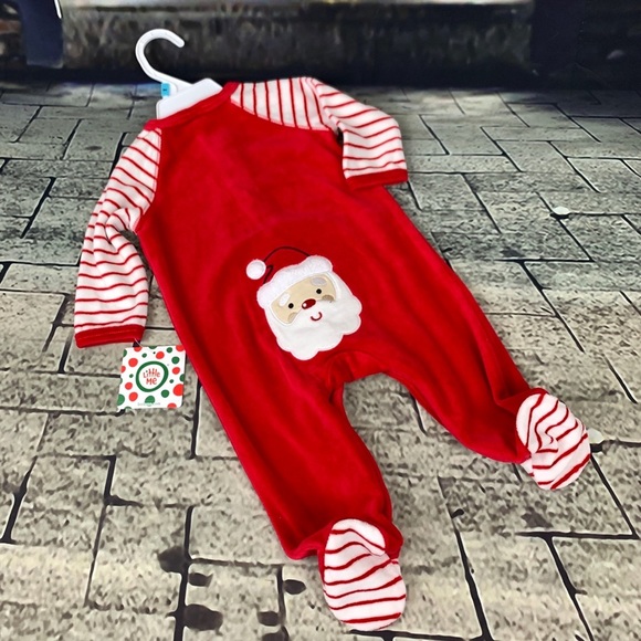 Little Me 1st Christmas Footed Velour One Piece - Picture 3 of 8